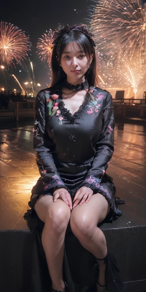 ((64k,Ultra-high resolution,Ultra high quality,masterpiece,Hyperrealistic,Young and adorable, beautiful, young, adorable,〜20 year old girl,young woman,Full body photo,Full body angle,Whole Body Ezbian,Surreal,Very detailed:1.3,Ultra-realistic:2.5)),Cute smile,Adorable smile,nice smile,Baby Face,A Cup〜D Cup Size Breast,Straight Long Hair,Black Hair,Sitting,Cute face,Glowing Skin,Glossy face,Beautiful body,concentrated,((Beach)),((VNeck dress,Slimming waist dress,Summer dress)),((Fireworks in the background)),((High school girl blazer,Transparent exy maid outfit,Sister dress with embroidered collar,Wear a shrine maiden's costume and roll up your mini hakama.,Aircraft Cabin Attendant Uniform,Aircraft Stewardess Uniform)),((Seamless Ultra-thin All-through Pantyhose,Ultra-thin seamless pantyhose, sexy, all-through, beautiful legs, tights, sheer, pantyhose, women's)),single eyelid,Long legs,Thin legs,Beautiful hands and feet,Thin thighs,Nice thighs,((Ultra Micro Mini Skirt:1.2)):1.4,underwear simpleunderwear,((地面にSitting)),Water Lake,A prestigious European-style castle,Rose garden in the background,Bare shoulders,Low - Angle,((Face your body forward)),((Sitting position)),((Spread your legs and do the M-leg pose.)),Pull up one'My tight skirt,bangs,Beautiful legs,((Wearing:1.3)),((Girl panties exposed:1.3)),((Japanese women who still retain their beautiful youthfulness,A European woman who still retains her beautiful youthfulness)),With a young body,