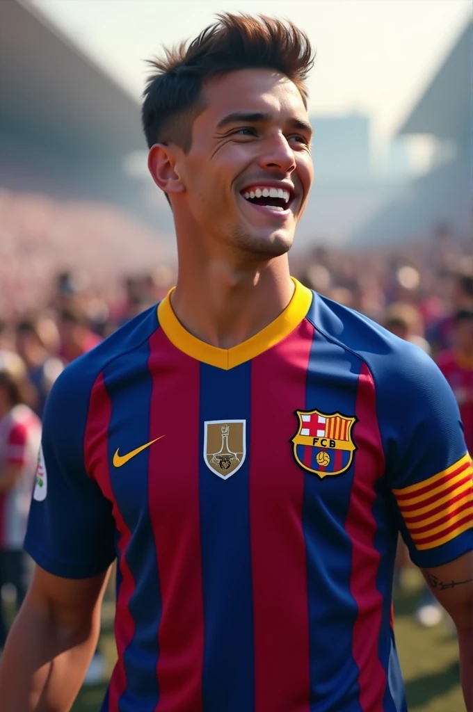 Wearing a Barça shirt 