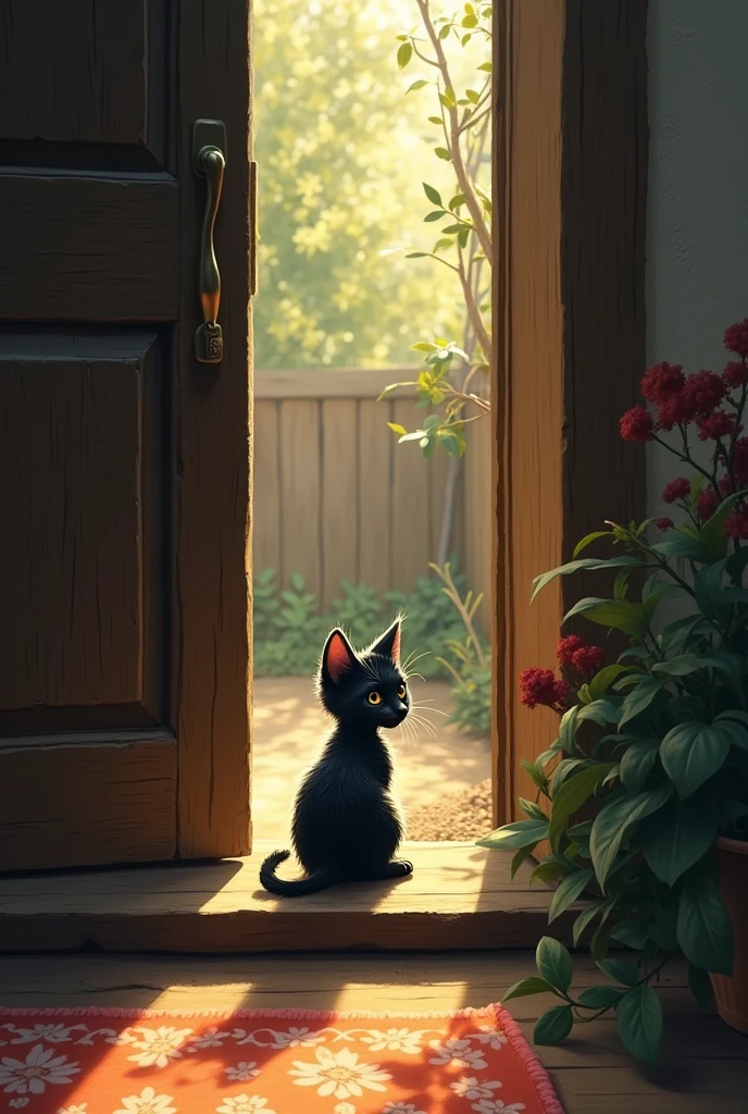 .
After a week of searching, a stray black kitten shows up at Margaret's doorstep. It is thin, with big, frightened eyes. Margaret hesitates at first, still heartbroken over Oliver’s disappearance, but she decides to take the kitten in. She names him Shadow. Shadow is timid but slowly warms up to her, often curling up on her lap as she looks out the window, still hoping to see Oliver coming down the street.