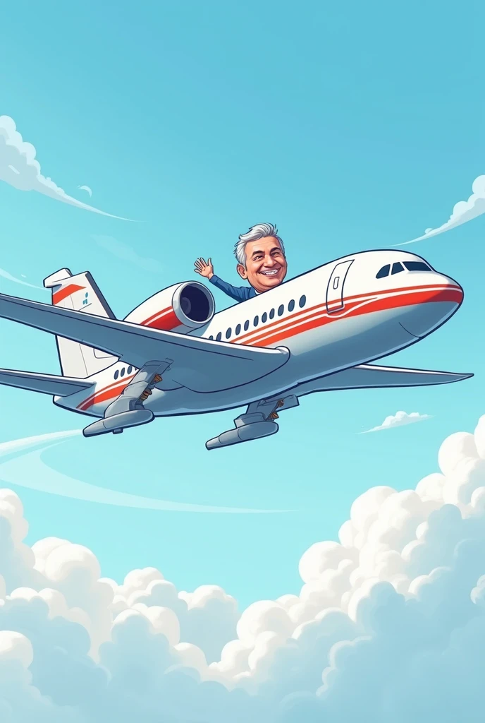 Create a vector sticker image of airplane with a pilot head seen outside waving happily side view  pilot is a guy realistic aeroplane 