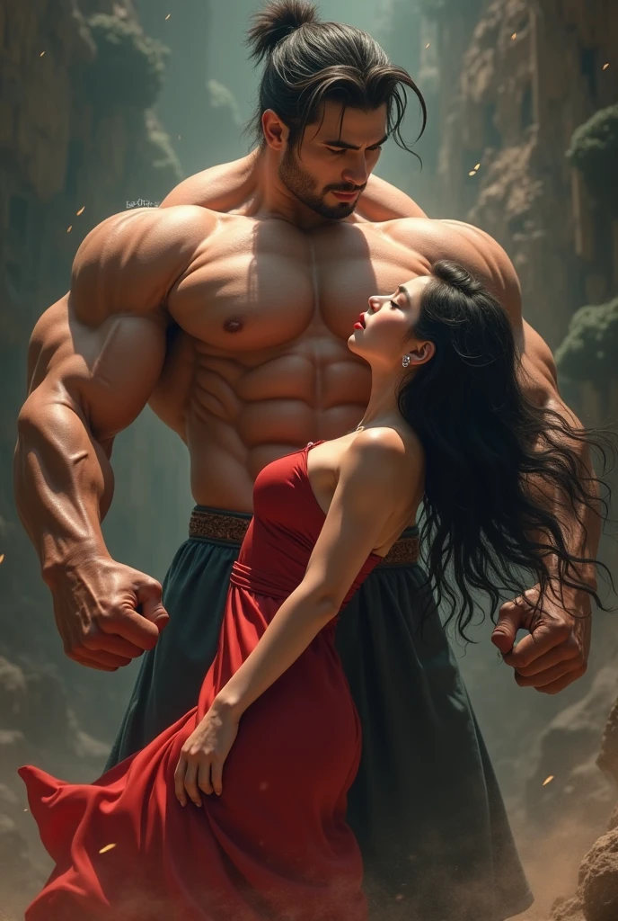 (Highest quality, masterpiece), Girl and big man Young girl, (It gives me goosebumps:0.7), Beautiful Face, (eyeliner, lipstick:0.9), 4K, 8k, 超High resolution, High resolution, detailed background, background,Muscular man,A girl pounces on a guy