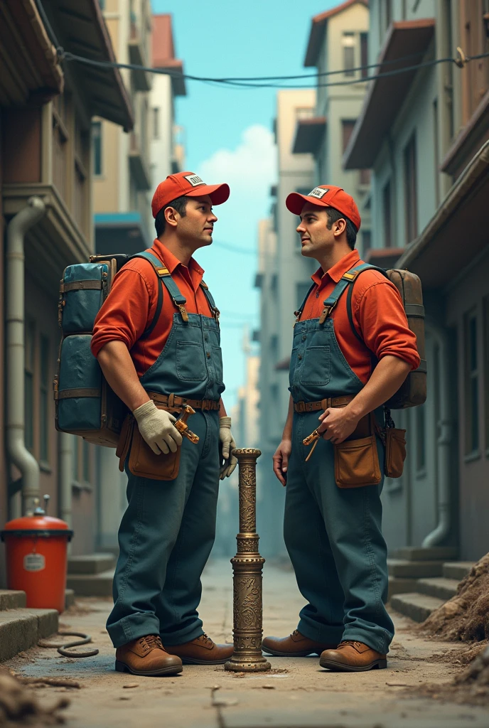 The two plumbers find a pipe