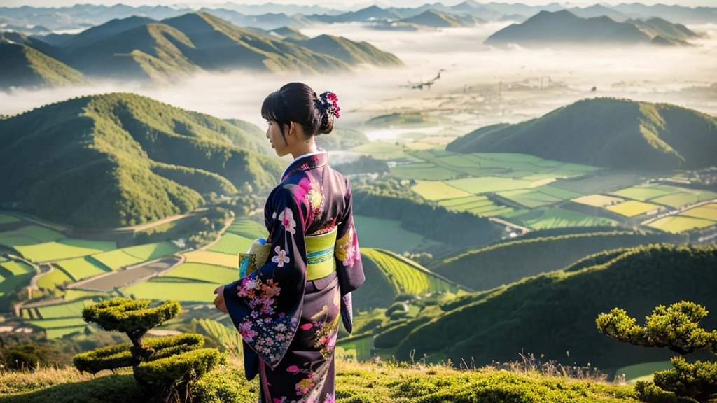 Kimono Woman、Old Japanese landscape