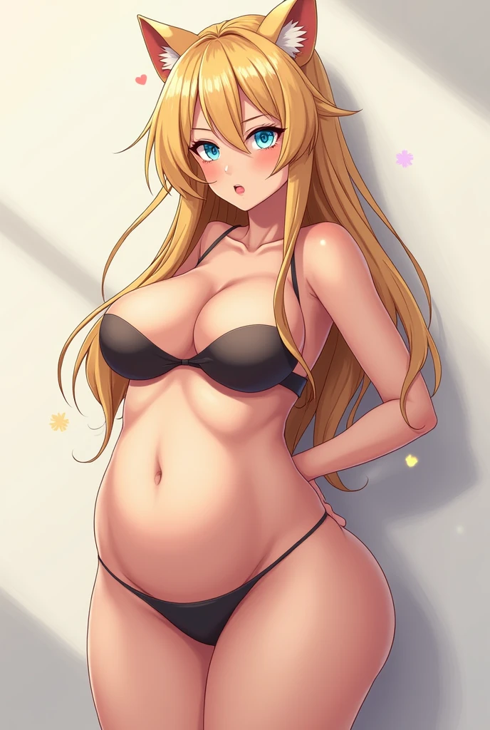 Anime girl with 0 figure and bid boobs and perfect thighs and blonde hairs and blue eyes with wolf cut