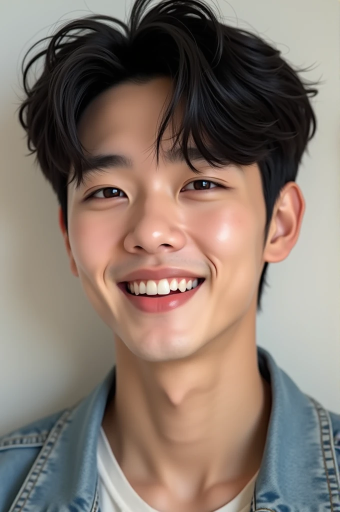 Young Korean man idol with black hair and smile