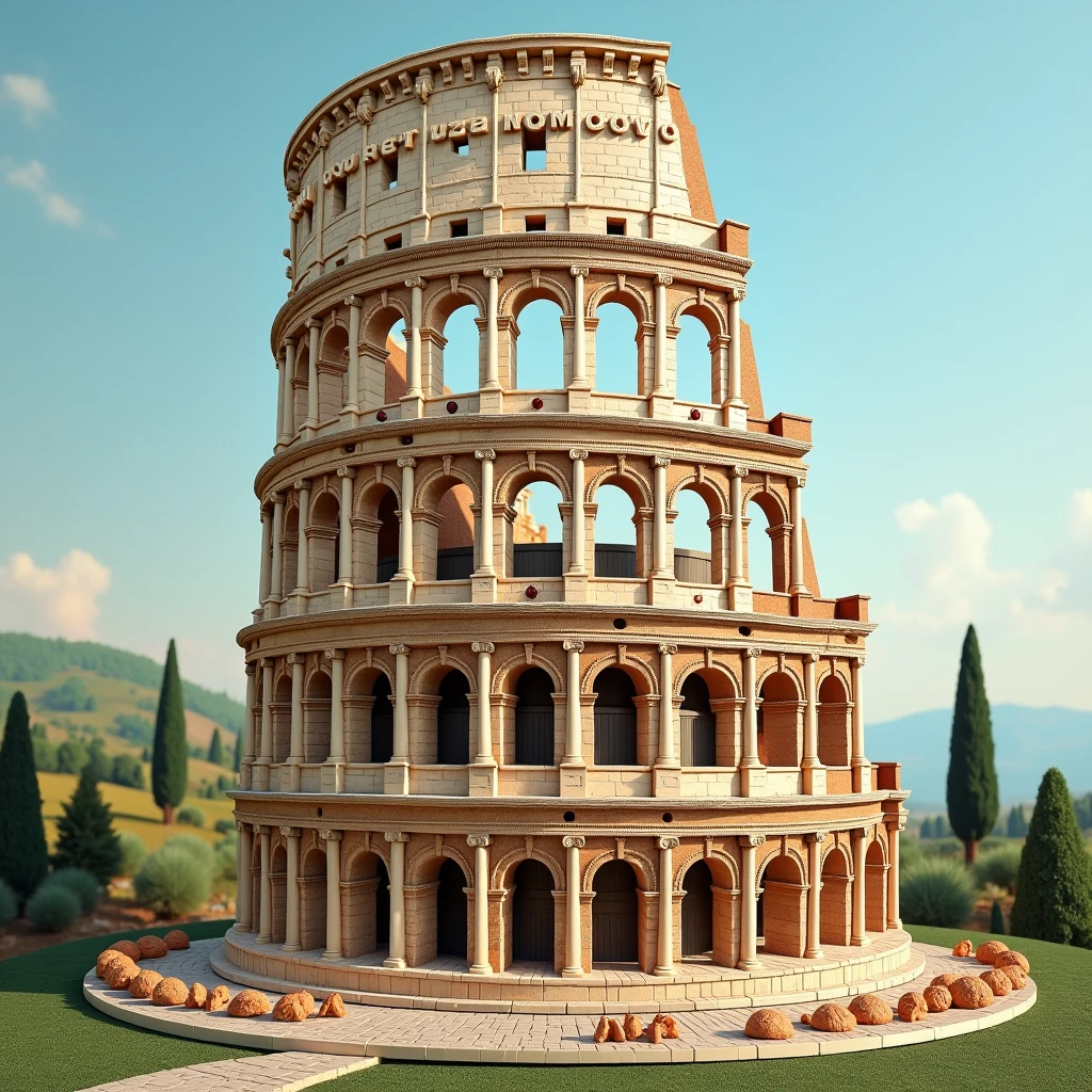 Could you imagine collosseum in italy as a big cake and please keep the real architecture