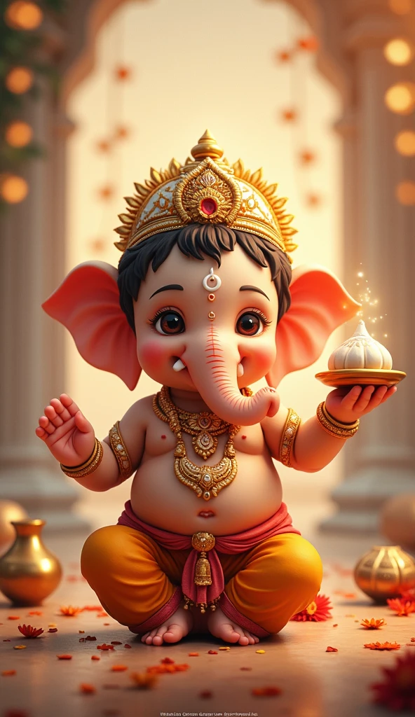 cute little bal ganesh ji wiyh madak in hand