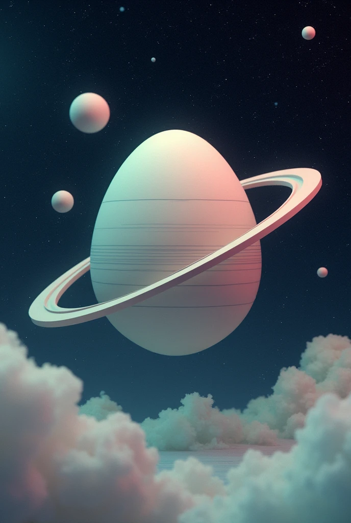A pastel-colored egg-shaped planet with a horizontal and vertical ring crossed like roads, in a dark galaxy