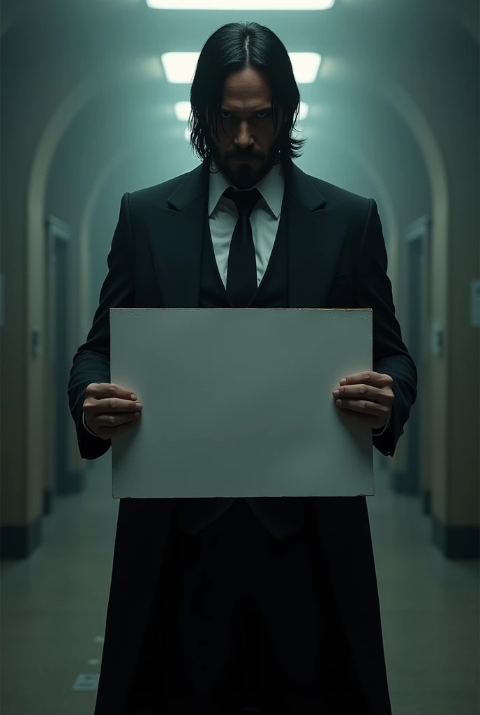 John Wick holding a blank sign 