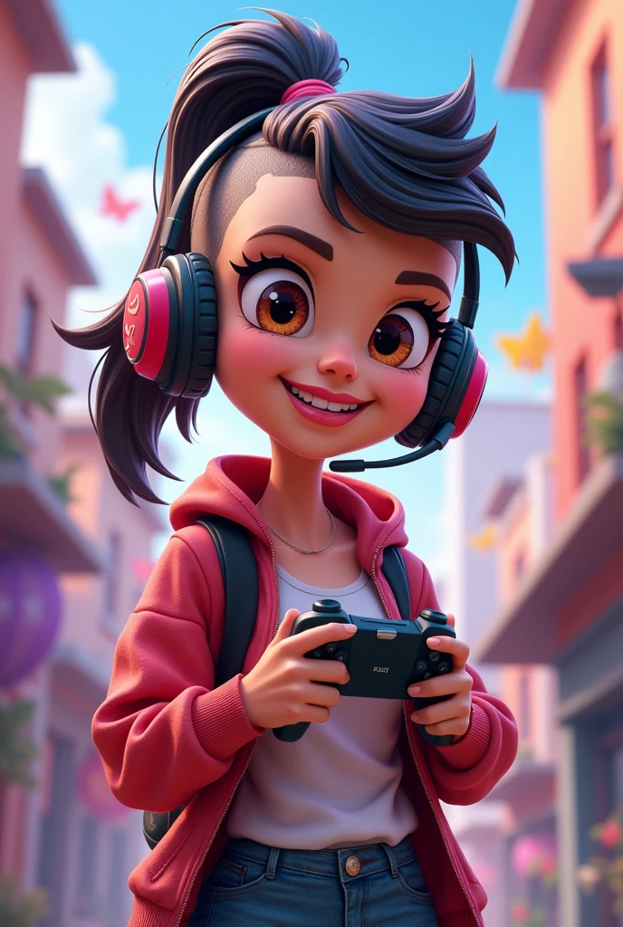Gamer girl with hair tied back and shaved on the sides cartoon free fire