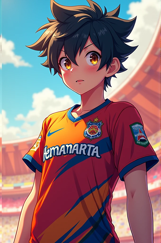 An anime character wearing a HE • AMARTA Jersey