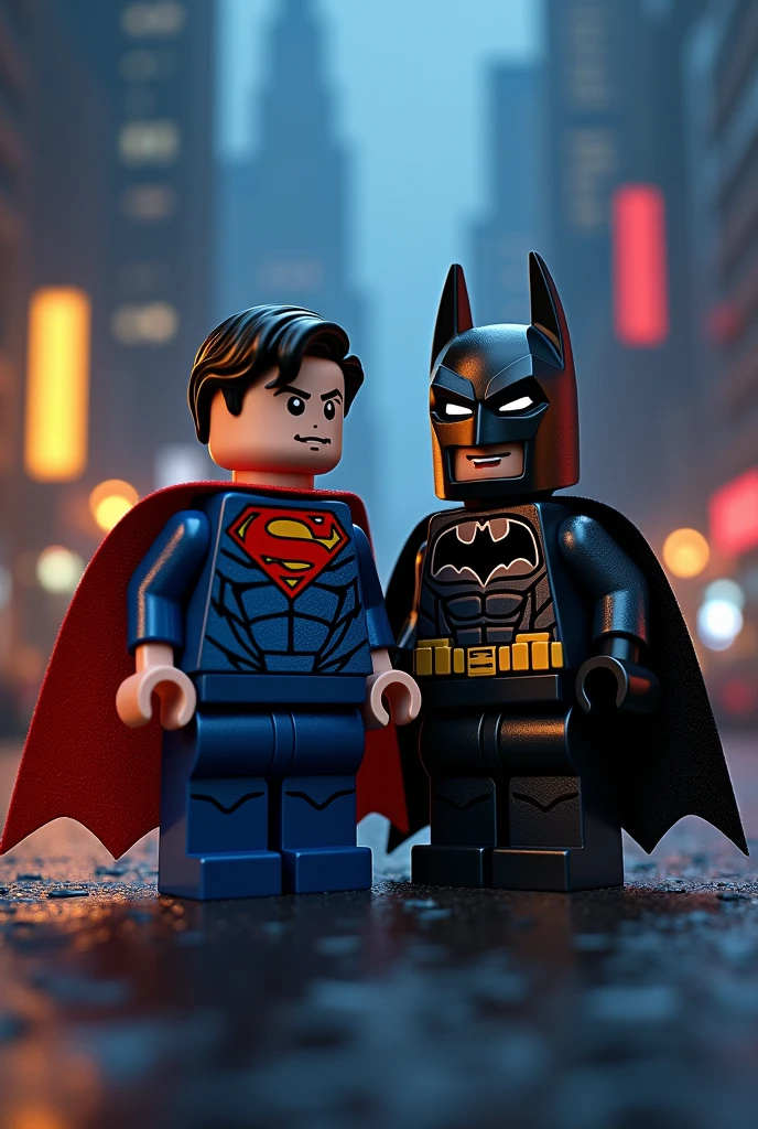 Superman and Batman in lego art, night