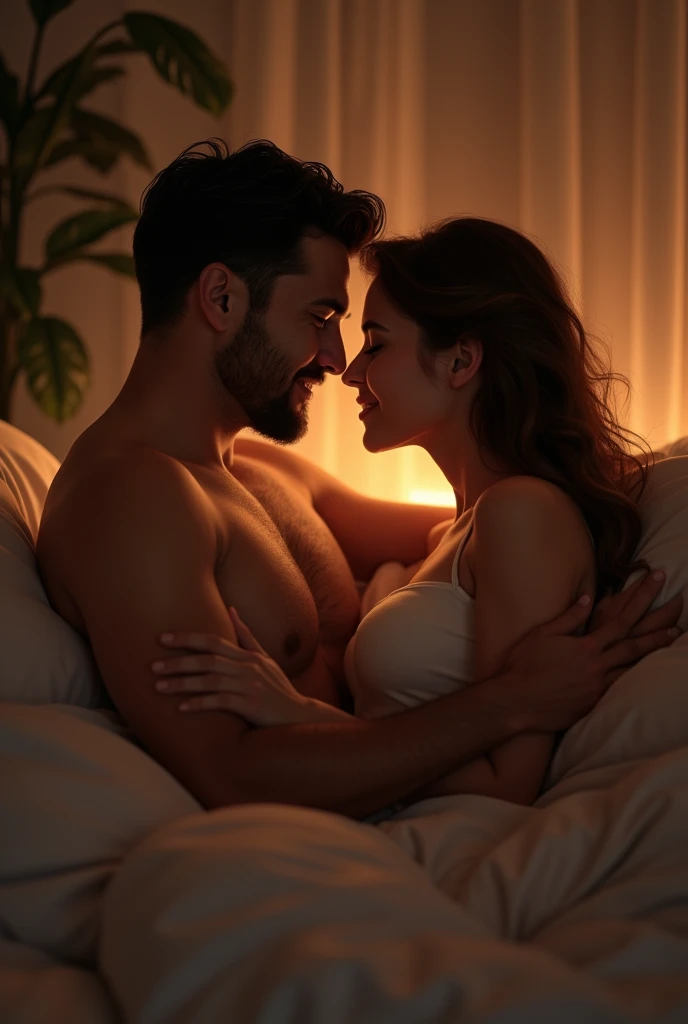 Hasband and wife setting in the bad and romance