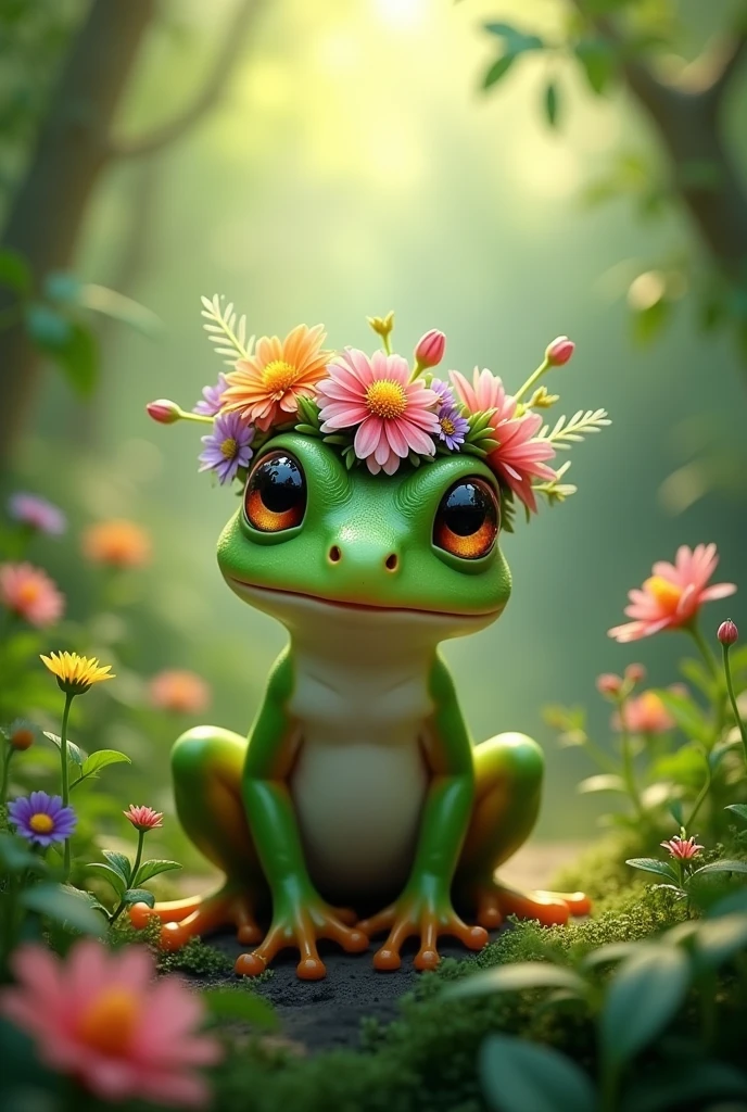 Frog wearing a flower crown