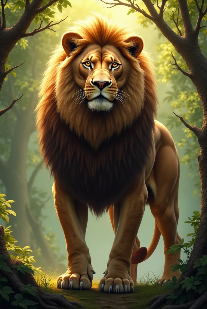 A lion is looking like a man