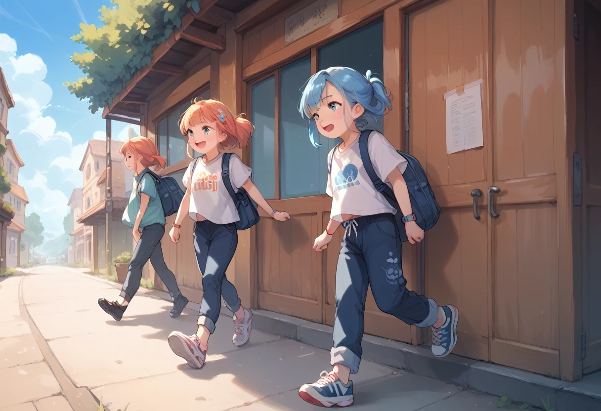 Running around with friends, friends make me take off my pants.
