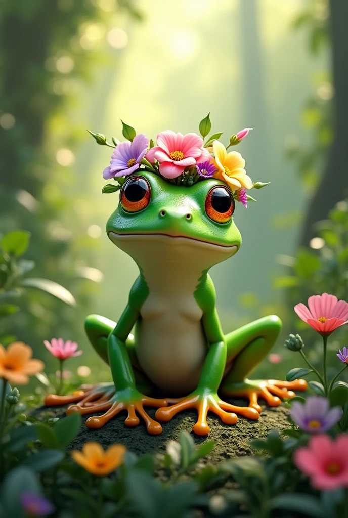 Frog wearing a flower crown