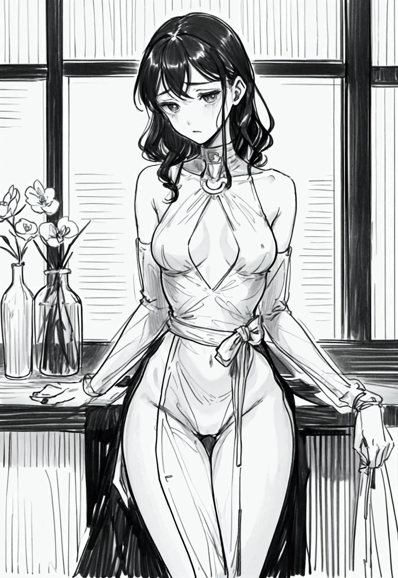 comic storyboard:2,Anatomically correct:2,comic storyboards:2, captive male,smiling, bondage, Sexy, insertion,anatomically correct, femdom ,1girl, solo, femdom,sounding,cbt,hold,smile,colorful, insertion,trembling,juice, evil flowers, girl in lace top and leggings is sitting astride , She is holding a trembling sausage with juice squeezed out Sexy, (masterpiece, best quality:1.2),chastity lock,bondage,pearl thong,ezh,Cannibal flowers. Cannibal vines.