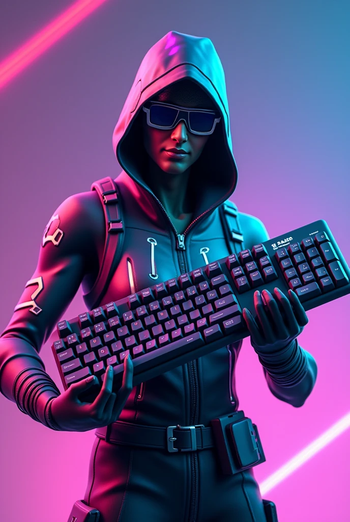 A fortnite skin with a keyboard and mouse for a youtube profile picture