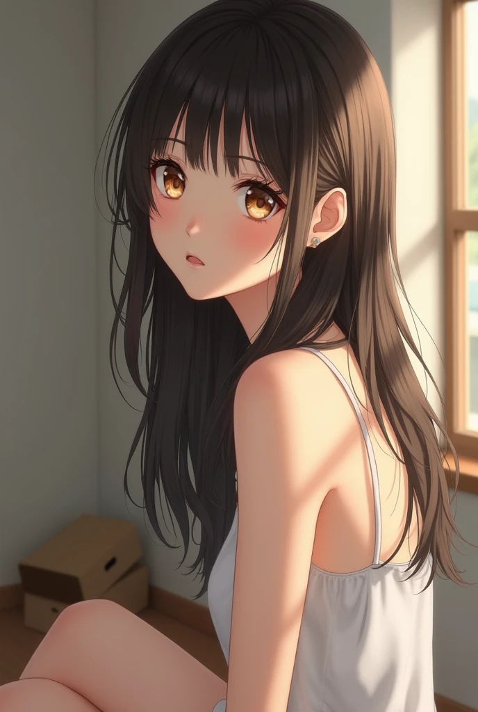 Highest quality, whole body, Soft Light, Ultra-high resolution, (Realistic:1.4), 1 Japanese girl, alone, 20-year-old,Photorealistic photography, (Brown eyes, Light in your eyes), (Small box),(High resolution detail of human skin texture), (Dark brown hair),(Long Hair),(Normal face) break, In the room,I'm using a computer,Feminine clothing,skirt, 1girl, side view, wallpaper, (worst quality, low quality:1.4), (zombie, sketch, comic), nsfw,