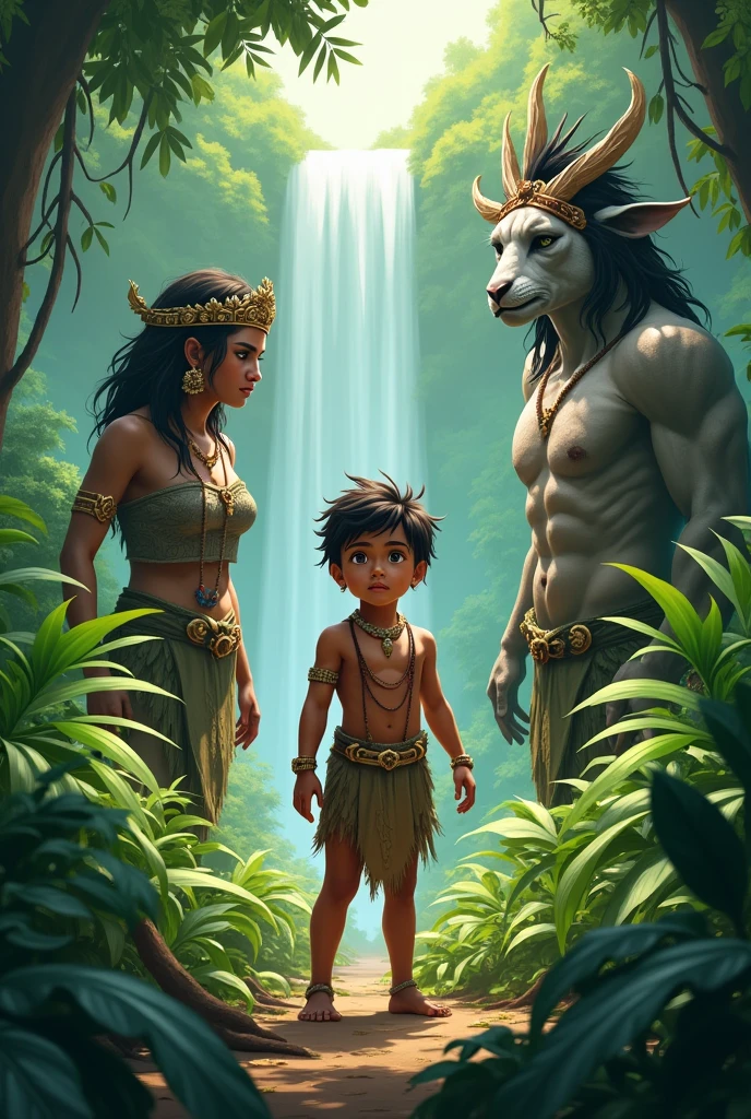 Indigenous male child, amazons, Beautiful landscape, 2d