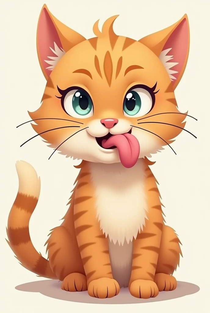 A furry teenager cat with his long tongue out