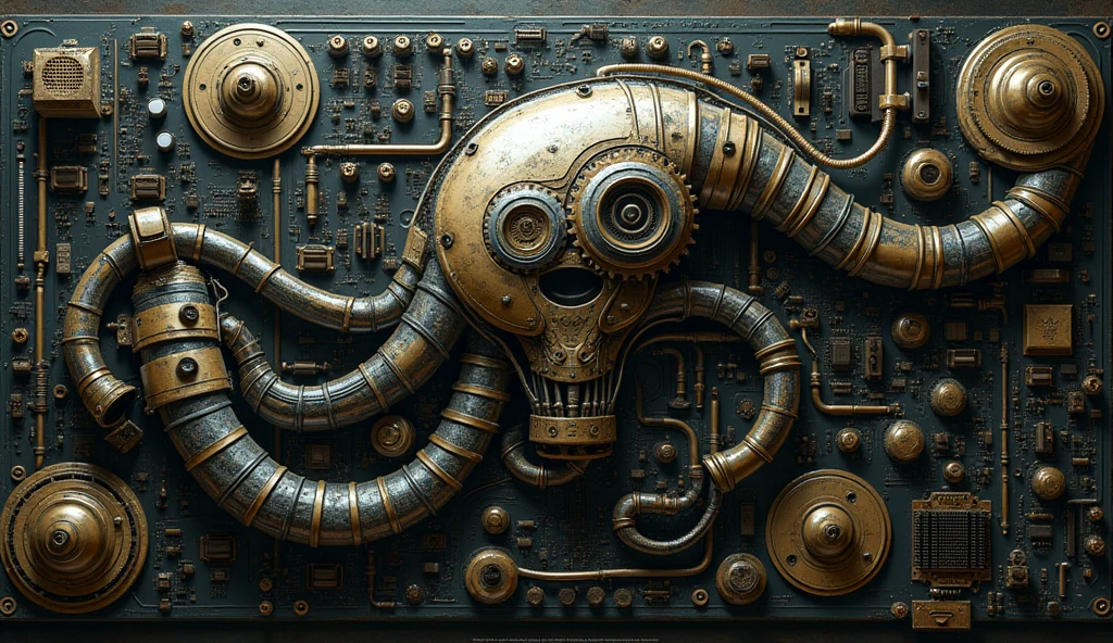 motherboard,steampunk, giger, ultra definido y detallista