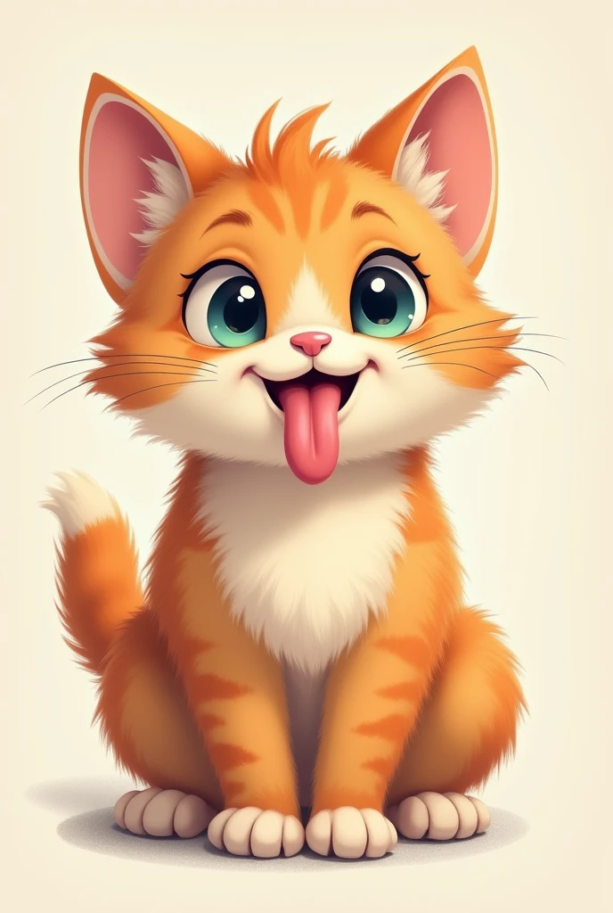 A furry teenager cat with his long tongue out