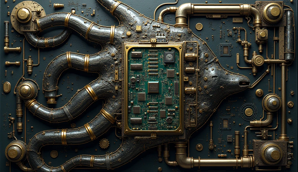 motherboard, steampunk, giger, ultra definido y detallista