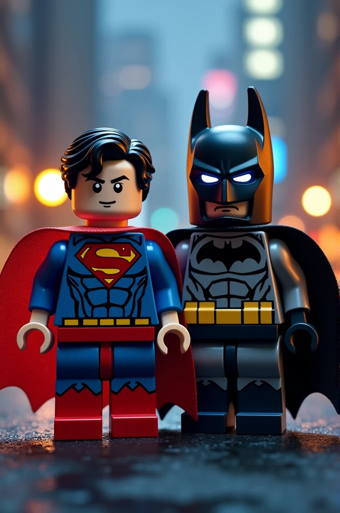 Superman and Batman in lego art, night