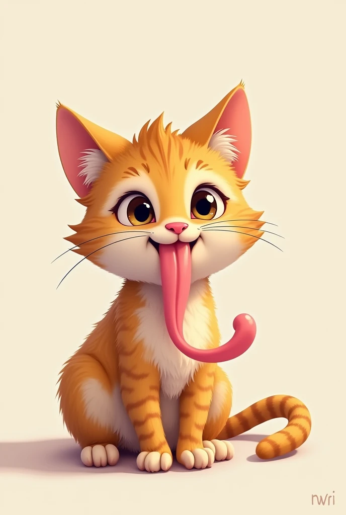A furry ager cat with his long tongue out