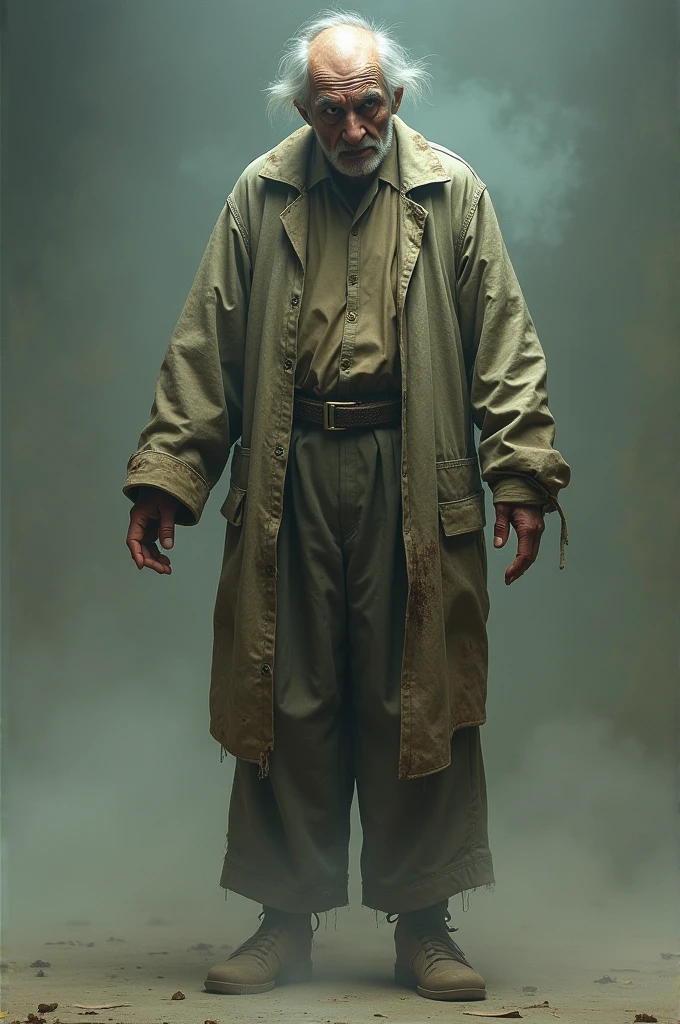 An old man with empty clothes and the whole body is uncovered with anything
