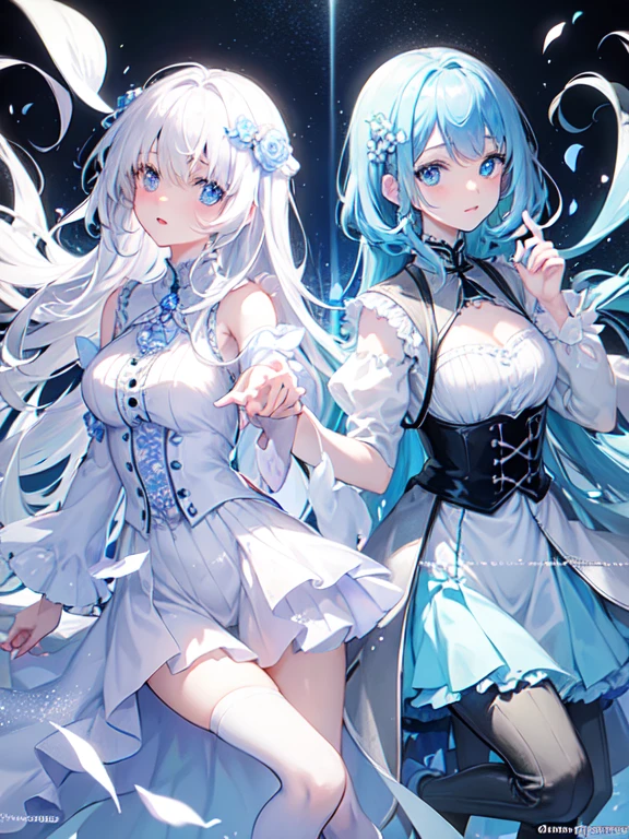 Gothic,Ice blue super long hair,Tsundere,Blue rose