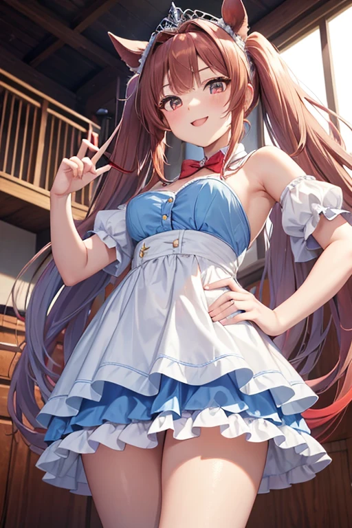 sexy dance show,grass wonder,Umamusume,Ultra-detailed face,top-quality,Smile,(Live Stage),see through Stage costumes,(Horse tail),sing a song,(ultra miniskirt,micro panties:1.2),clearvage,erected nipples,navel,sweat,from below,spread legs,(show off breasts:1.2)