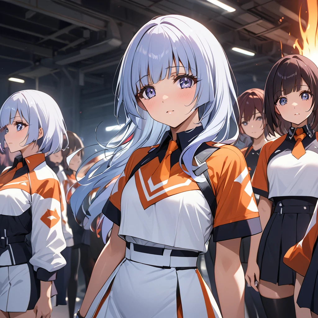 ((Highest quality)), ((masterpiece)), (detailed), (Perfect Face)、The woman is Reika Aoki, a member of the Flare Gang, with semi-long hair.、The woman is a Team Flare underling and is wearing a Team Flare underling outfit.