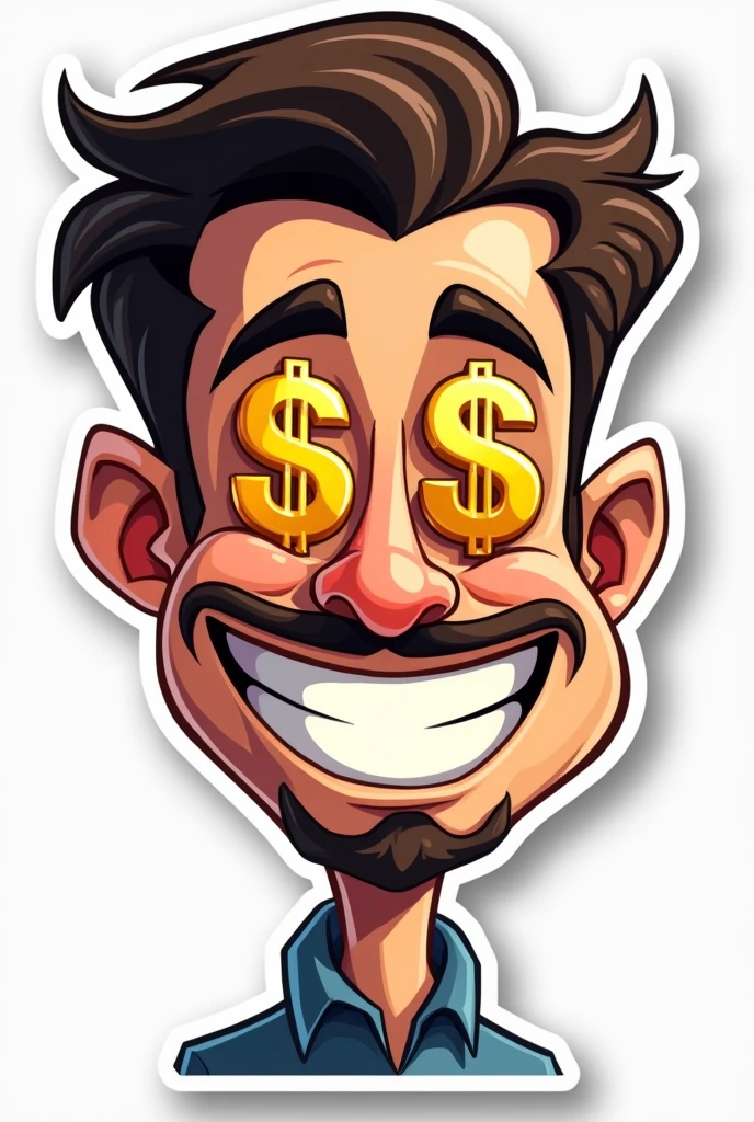 Vector image sticker of dollar eyes face of an executive man cartoonistic happy