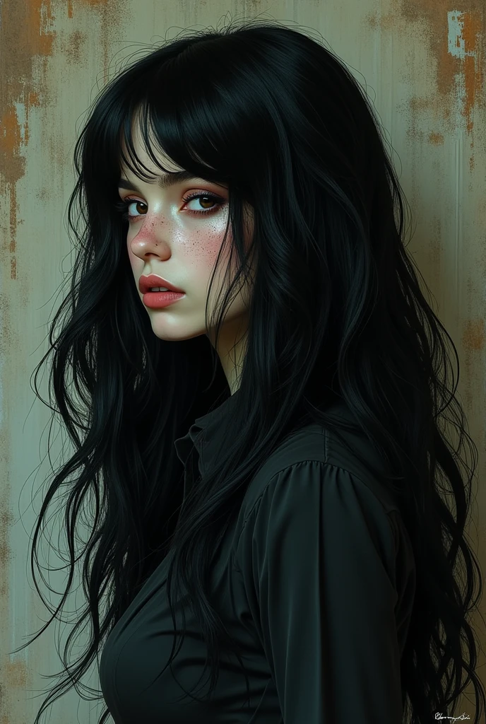 1girl, black hair, gradient hair, facial profile, wallpaper, (worst quality, low quality:1.4), (zombie, sketch, comic), nsfw,