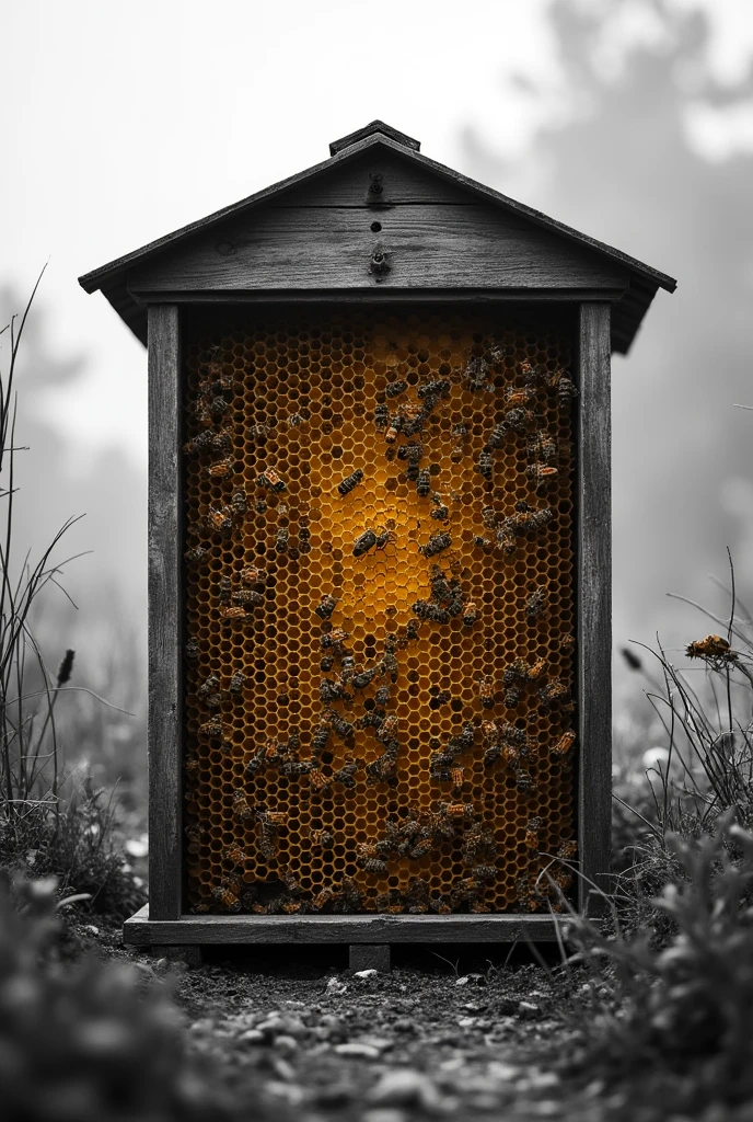 generates an image of a bee breeding chamber that will inspire the beekeeping empire in black and white for a logo for selling honey and beekeeping items without many minor details
