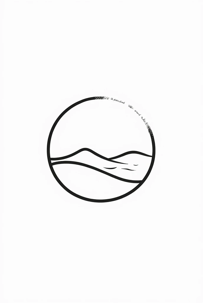 "A minimalist black line drawing symbol representing a desert, with a transparent background. The design should feature simple elements like sand dunes, waves, all drawn in clean, bold black lines in a circle. The overall style should be modern and easily recognizable, with no additional colors or shading, making it suitable for use as an icon or logo."