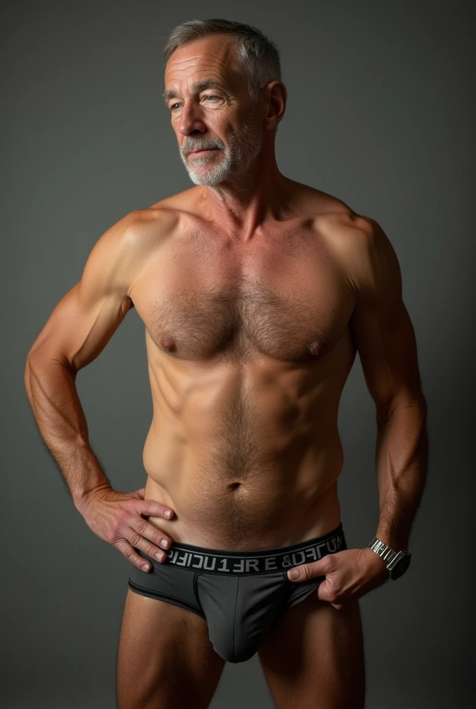 An normal over 45 old man whose penis is very strong take underwear off