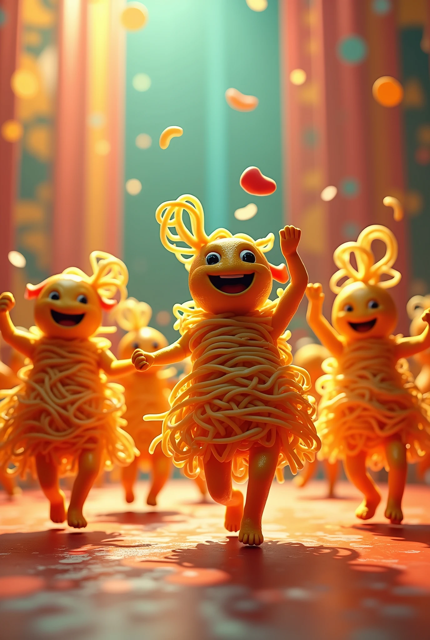 Noodles dancing on music