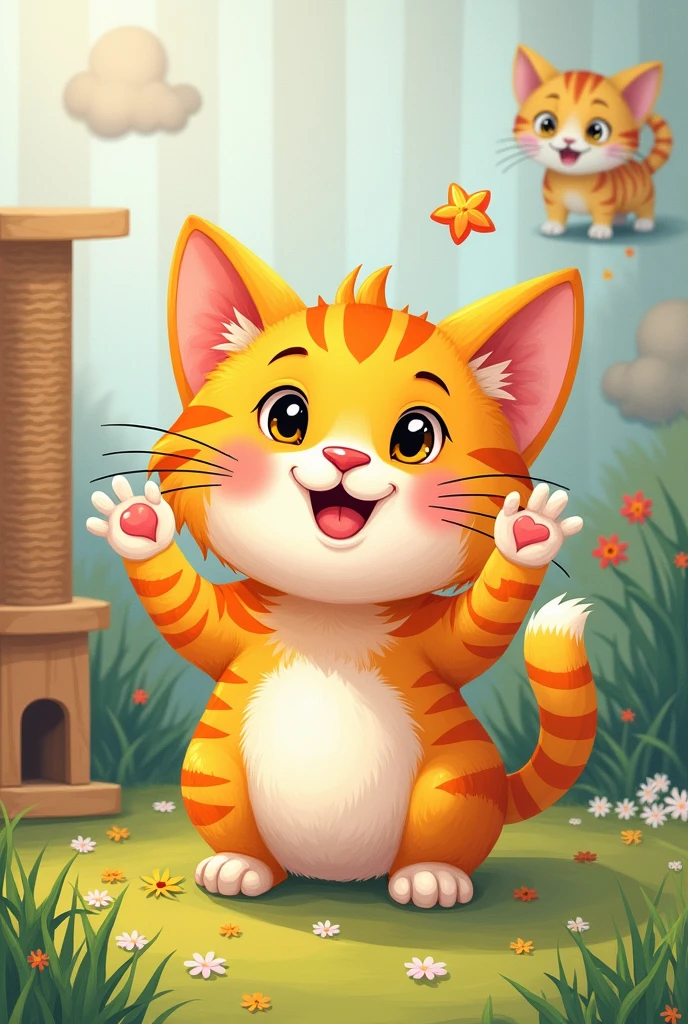 Painting for kids with pet theme . Simple and easy with cat scatch for grade 3 student 