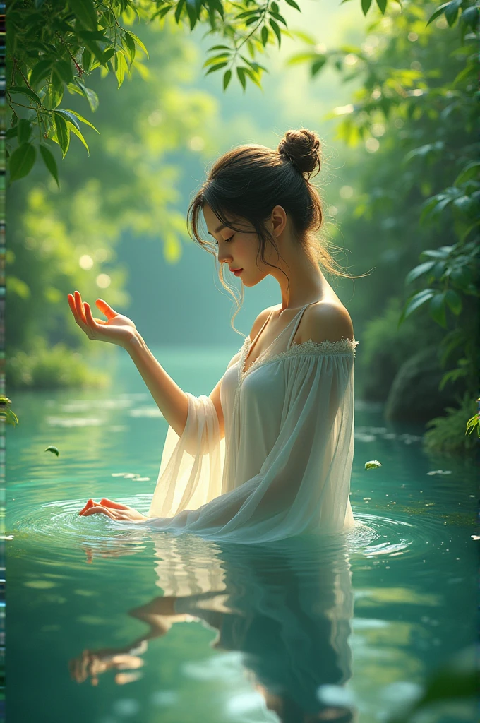 Girl swipe in water beautiful greenery places