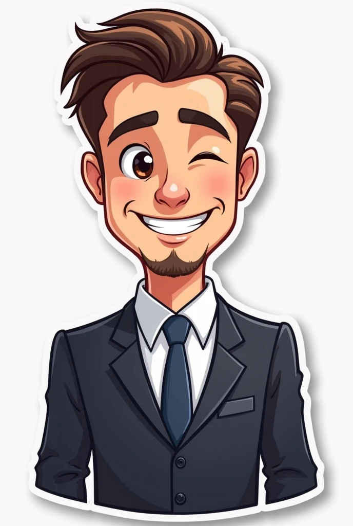 Vector image sticker of a man with a suit and tie winking happy cartoonistic realistic 