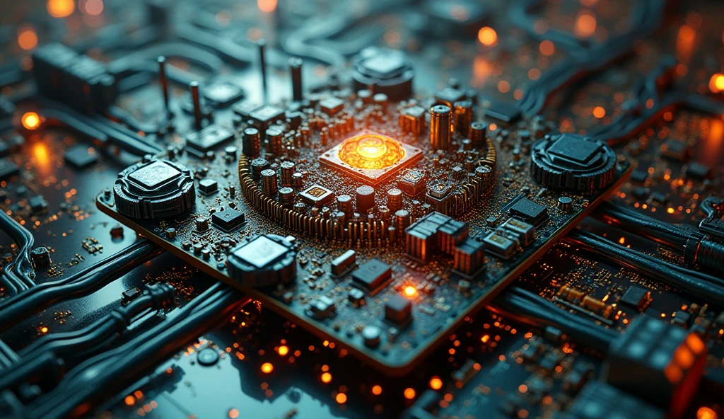 motherboard, steampunk, Giger, Ultra defined and detailed, glass, neon, tubes, Cables, grotesque