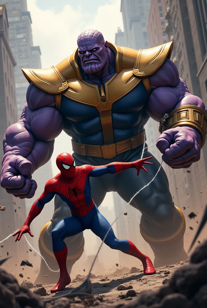 Thanos beating spider man