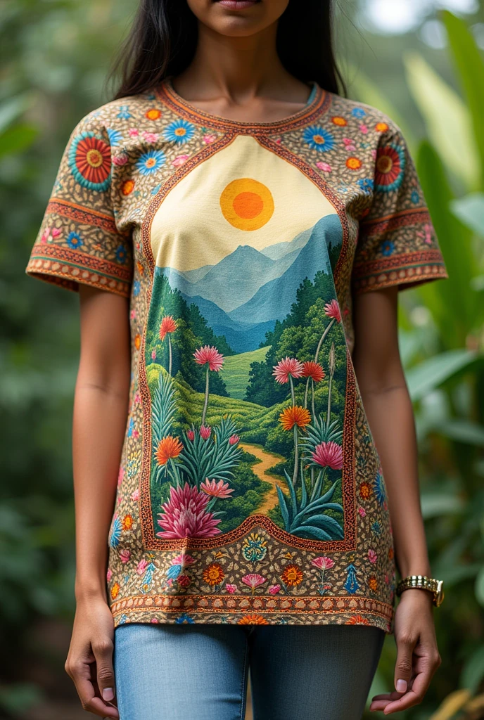 A tshirt with kalamkari prints