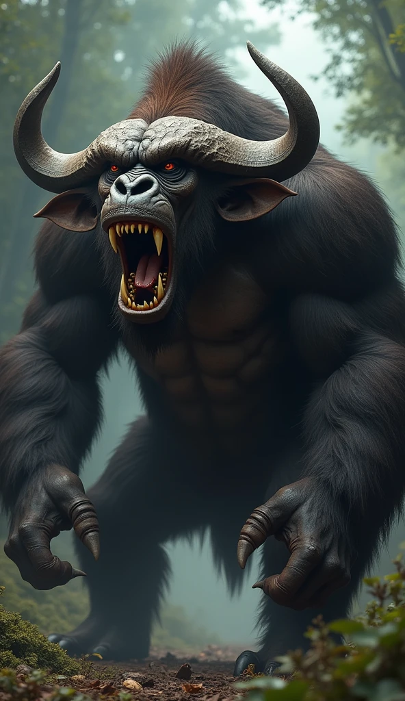 A dangerous and monsterous hybrid animal of combination of gorilla and buffalo