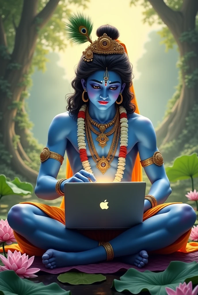 Krishna with laptop