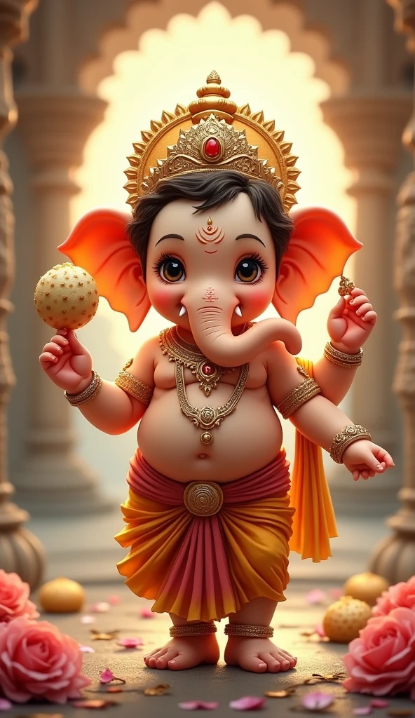 cute little bal ganesh ji wiyh madak in hand
